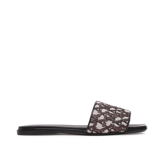 Max Mara Fridac Logo Slides in black and white, made of polyamide with leather insole and sole, open toe and branded insole, women's slip-on sandals.