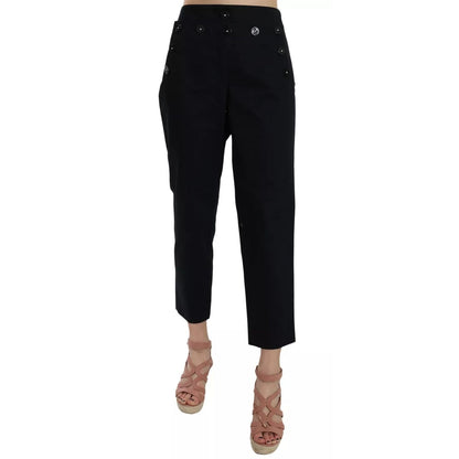 Dolce & Gabbana Black Cropped Front Button Embellished Pants
