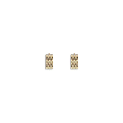 Jil Sander Gold Brass Earrings with geometric texture and minimalist design, featuring hook-and-eye closure, perfect for sophisticated looks.