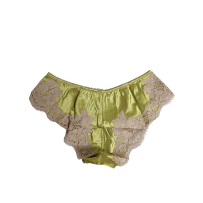 Dolce & Gabbana Green Silk Satin Lace Trim New Slip Underwear