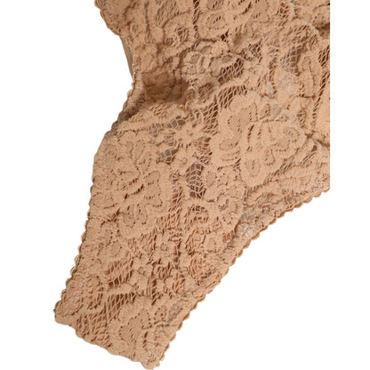 Dolce & Gabbana Beige Lace Logo Elastic Waist Thong Tanga Underwear