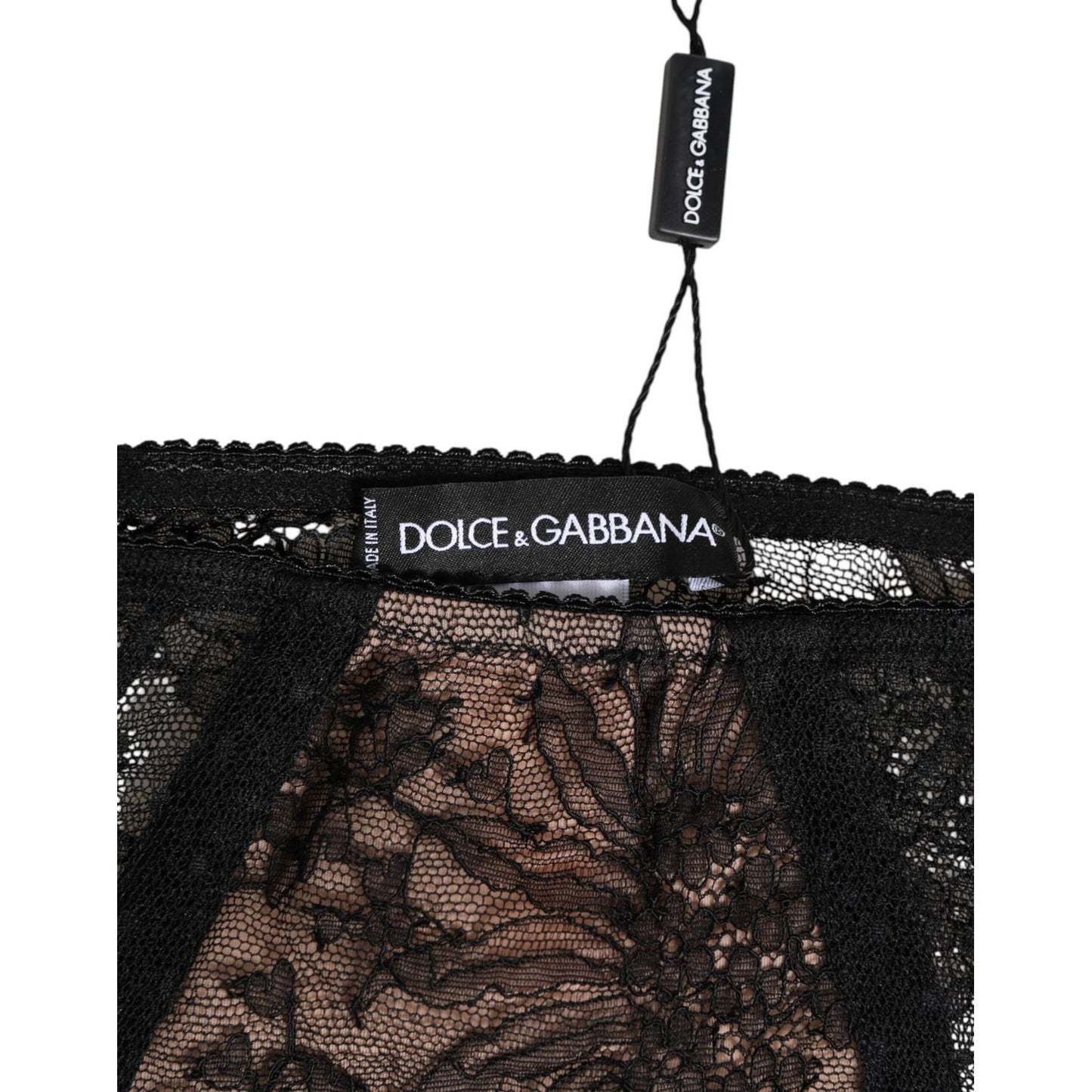 Dolce & Gabbana Black Floral Lace Sheer Mesh High Waist Underwear