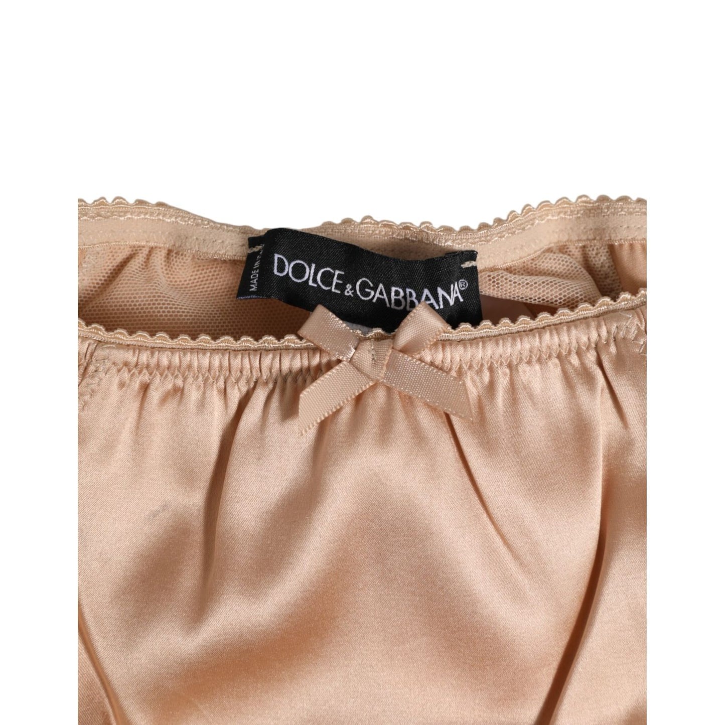 Dolce & Gabbana Nude Beige Silk Satin Bow Lace Trim Underwear