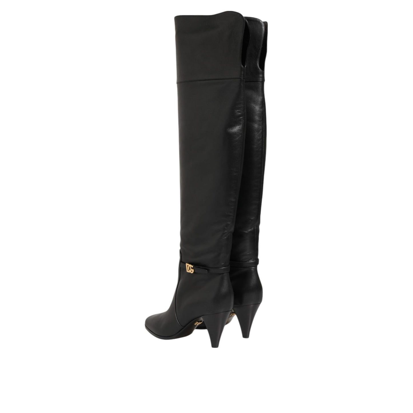 Dolce & Gabbana Black Leather Over-The-Knee DG Boots Shoes