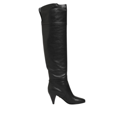 Dolce & Gabbana Black Leather Over-The-Knee DG Boots Shoes