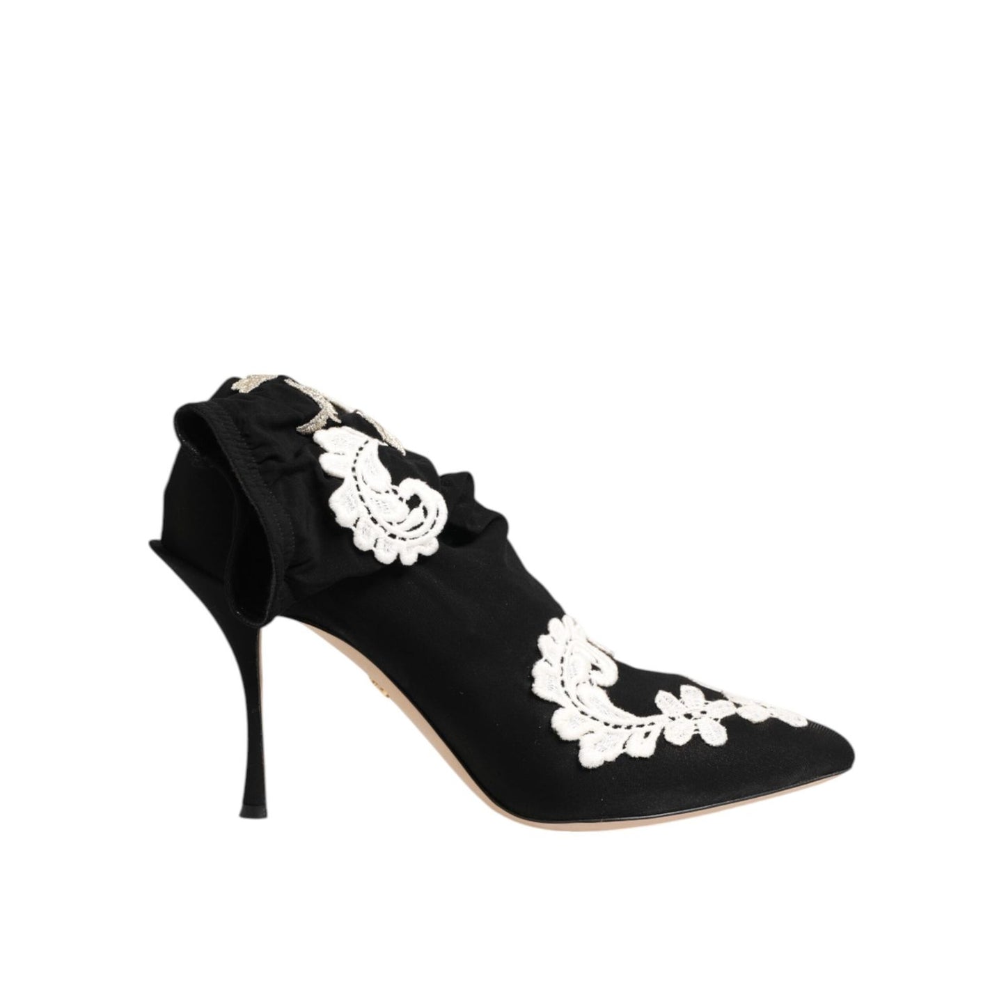 Dolce & Gabbana Black White Embroidered Jersey Stiletto Boots Shoes