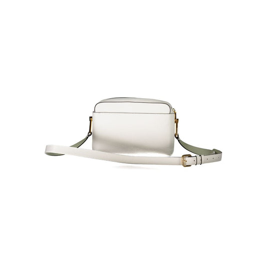 Coccinelle White Leather Handbag with adjustable strap, 2 external and internal pockets, contrasting details, and logo.