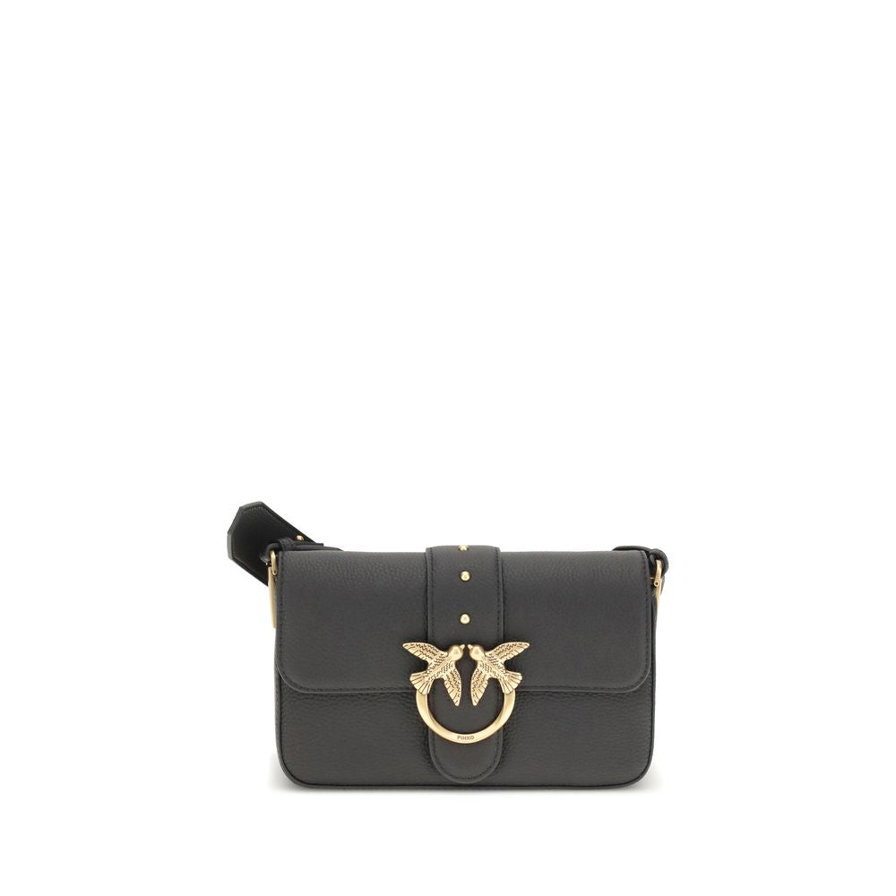 PINKO Black Calf Leather Bos Taurus Shoulder Bag
