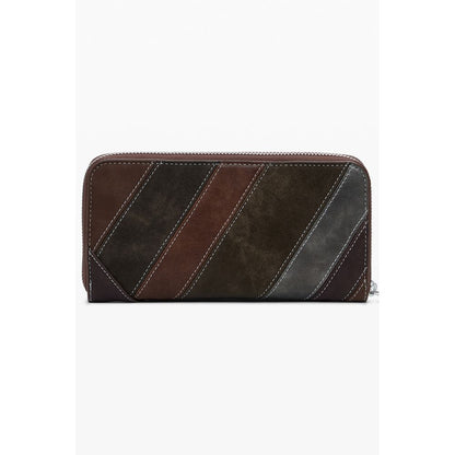 Desigual Brown Polyethylene Women Wallet with vibrant stripes and logo, featuring 5 compartments, coin purse, and card spaces.