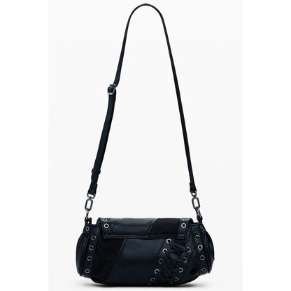 Desigual Black Polyethylene Women Handbag with adjustable strap and removable handle features elegant patch design
