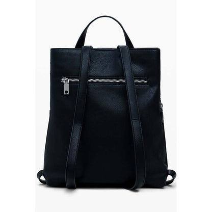 Desigual Black Polyethylene Women Backpack with adjustable straps and zipped pocket, front view