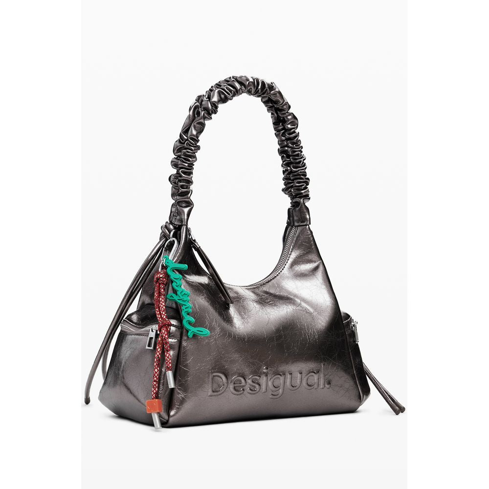 Desigual Bronze Polyethylene Women Handbag with relief print and trio of external pockets, showcasing a unique and bold fashion statement.