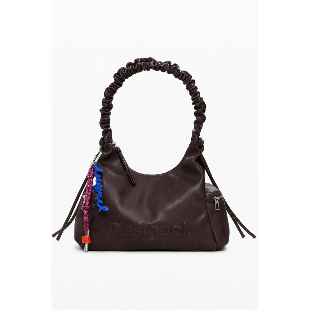 Desigual Brown Polyethylene Women Handbag with functional compartments and iconic relief print.