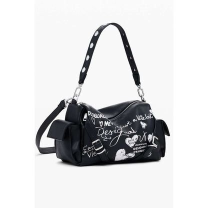 Desigual Black Polyethylene Women Handbag with adjustable strap and multiple pockets, featuring stylish contrasting details and logo.