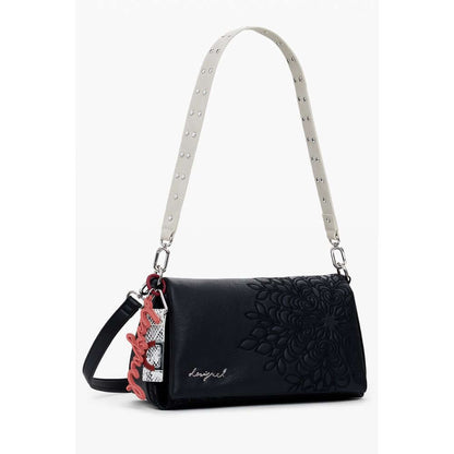 Desigual Black Polyethylene Women Handbag with embroidery and adjustable strap, showcasing eclectic elegance and versatile design.
