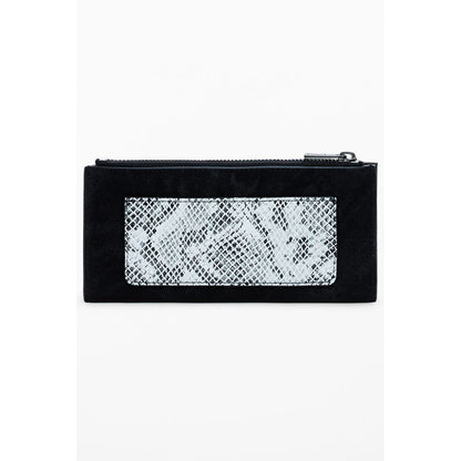 Desigual Black Polyethylene Women Wallet with snake pattern and secure zip closure, perfect for modern trendsetters.