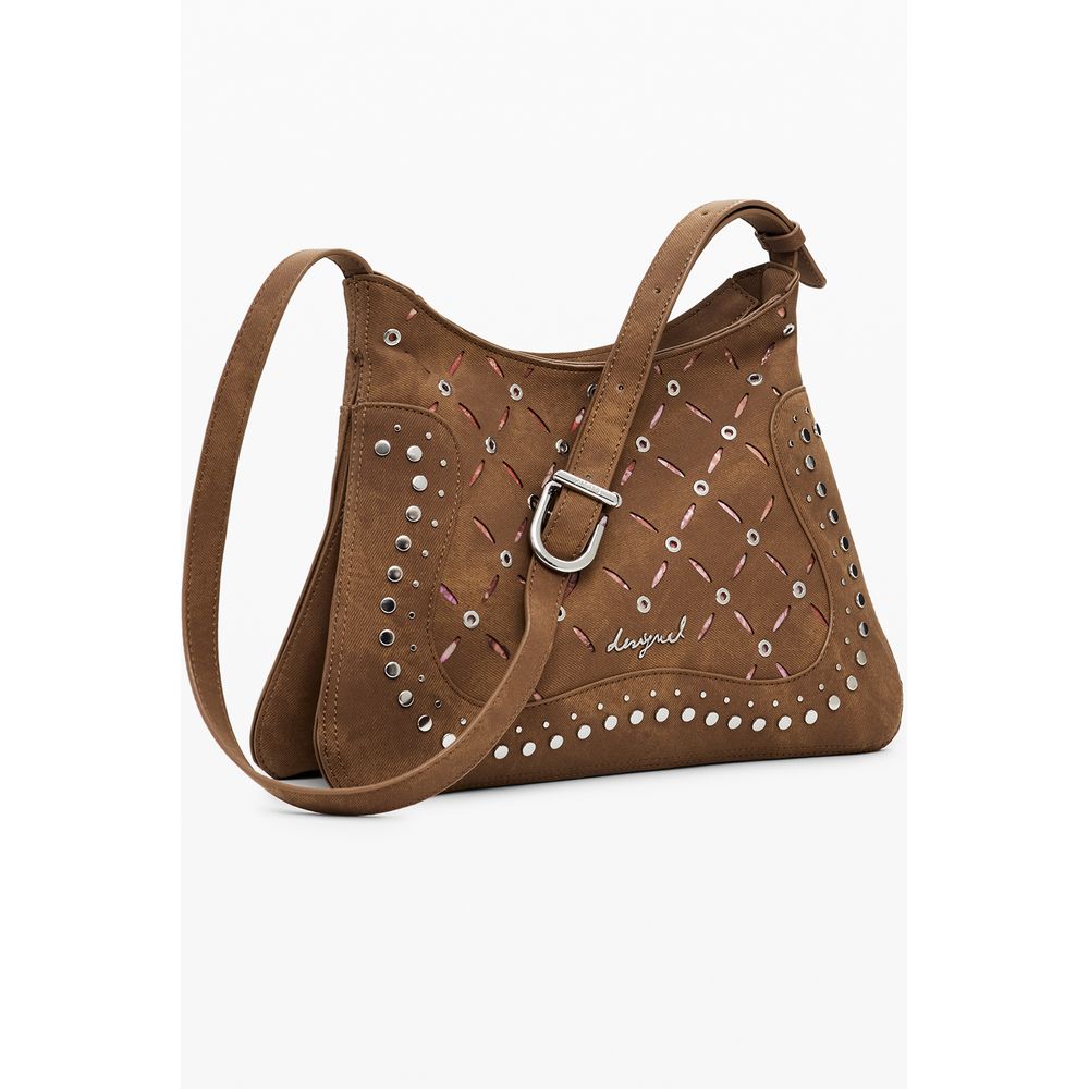 Desigual Brown Polyethylene Women Handbag with studs and adjustable strap