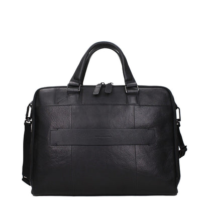 Piquadro Black Leather Business And Laptop Bag