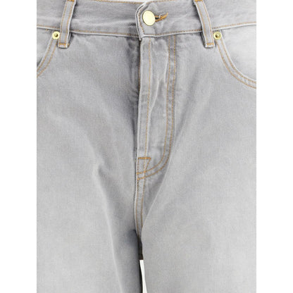 Darkpark Gray Cotton Relaxed Fit Jeans featuring straight leg and five-pocket design with zip-and-button closure.