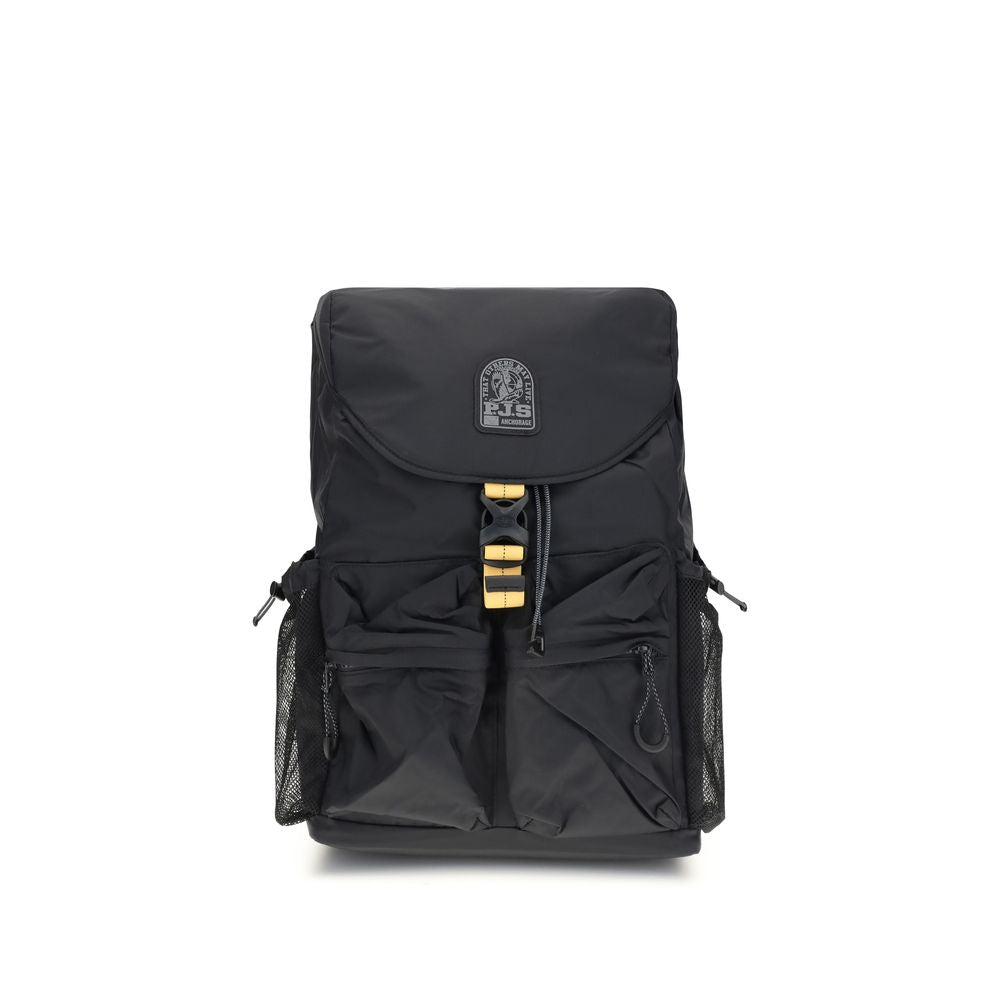 Parajumpers Black Nylon Backpack with multiple pockets and adjustable straps, a durable ripstop and recycled polyester design by Icon Lite.