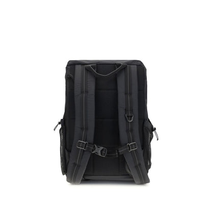Back view of Parajumpers Black Nylon Backpack with adjustable padded straps and multiple exterior pockets.