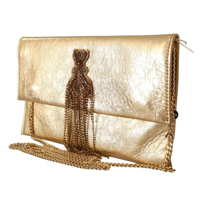 Patrizia Pepe Gold Leather Embellished Shoulder Strap Bag