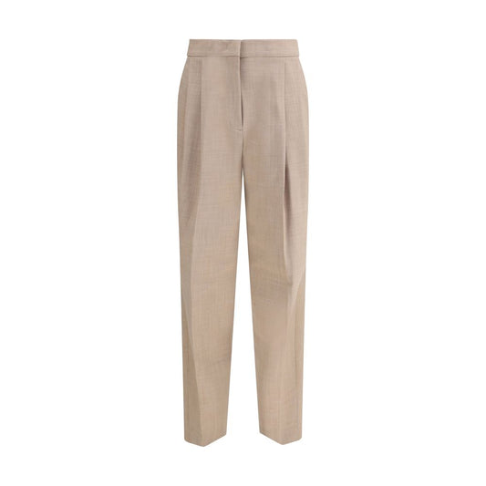 Fabiana Filippi Beige Fleece Wool Dress Pants with refined diamond thread loop detail and darts for a sculpted silhouette.