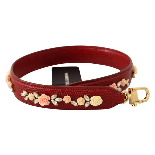 Dolce & Gabbana Floral Crystals Exotic Shoulder Strap Bag Accessory in red with gold-tone clasps, floral embellishments for women's handbags.