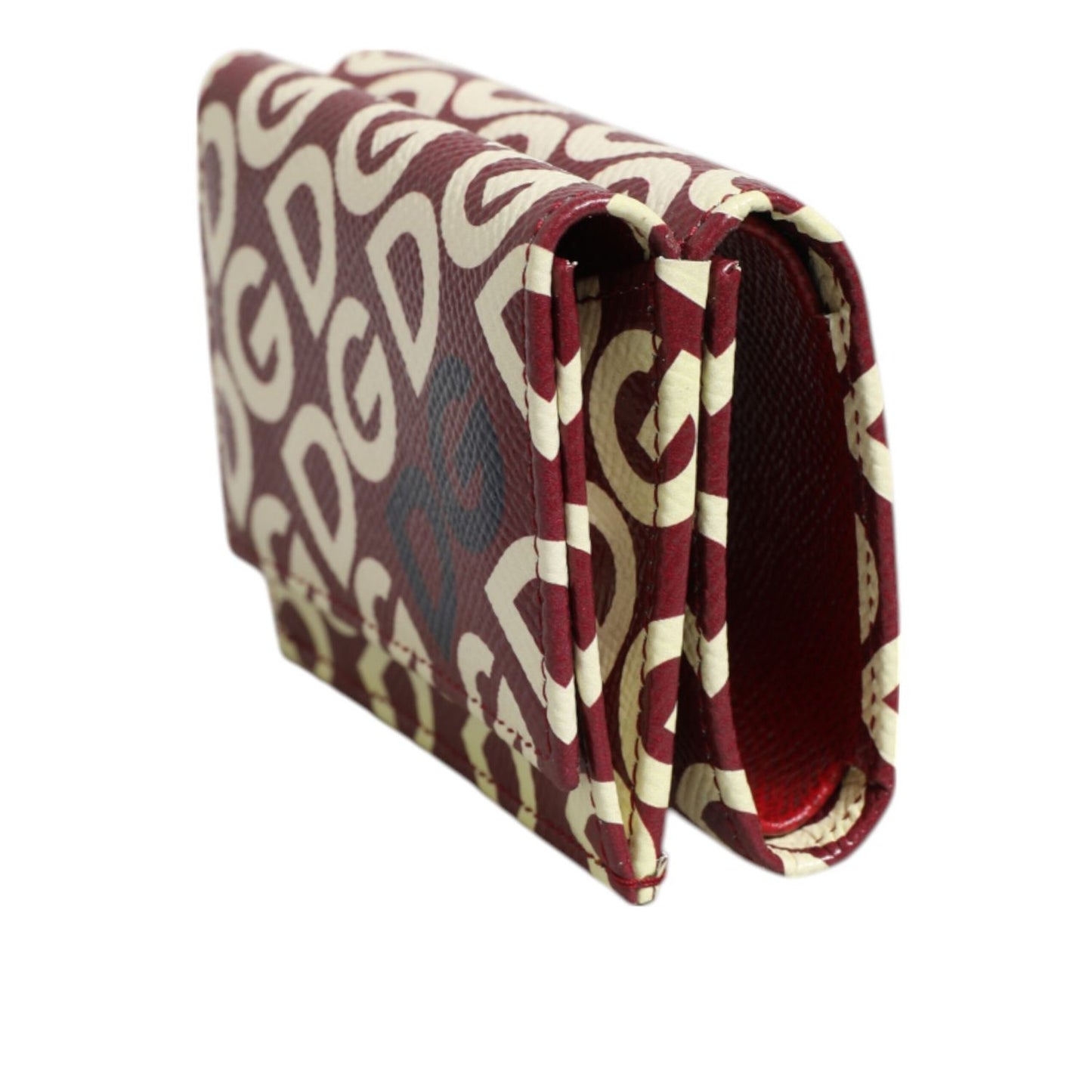 Dolce & Gabbana Burgundy Logo Print Calf Leather French Flap Card Holder Wallet