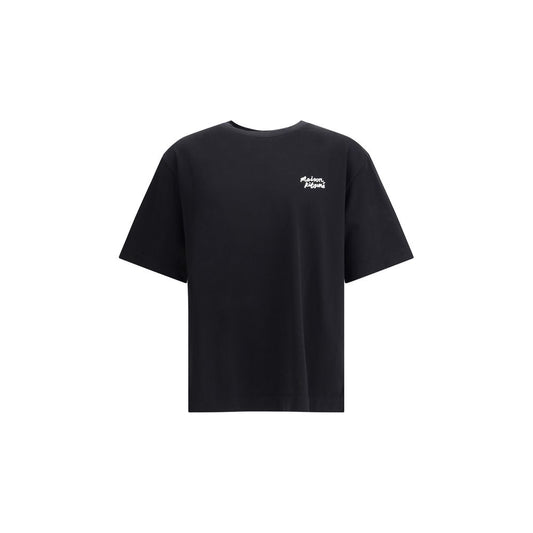 Maison Kitsuné Black Cotton T-Shirt with contrast logo on front