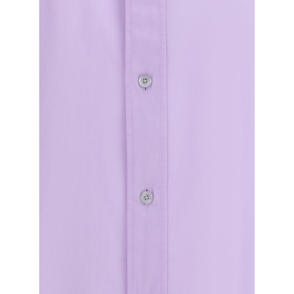 Close-up view of the Tom Ford Purple Cotton Dress Shirt showcasing button details and elegant fabric texture for a sophisticated style.