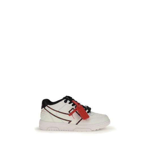Off-White White Rubber Low Top Sneakers with stitched arrow design and lace-up closure.