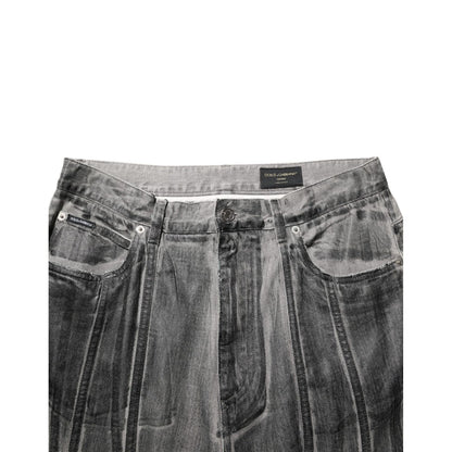 Dolce & Gabbana Black Grey Graphic Print Denim Pants Jeans