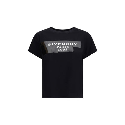 Givenchy Black Cotton T-Shirt with "GIVENCHY Tape 3D black" design; crew neck style for casual, stylish look, AW25 collection.