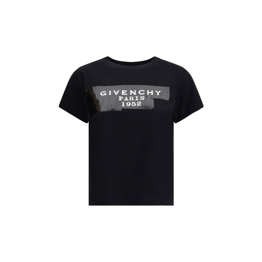 Givenchy Black Cotton T-Shirt with "GIVENCHY Tape 3D black" design; crew neck style for casual, stylish look, AW25 collection.