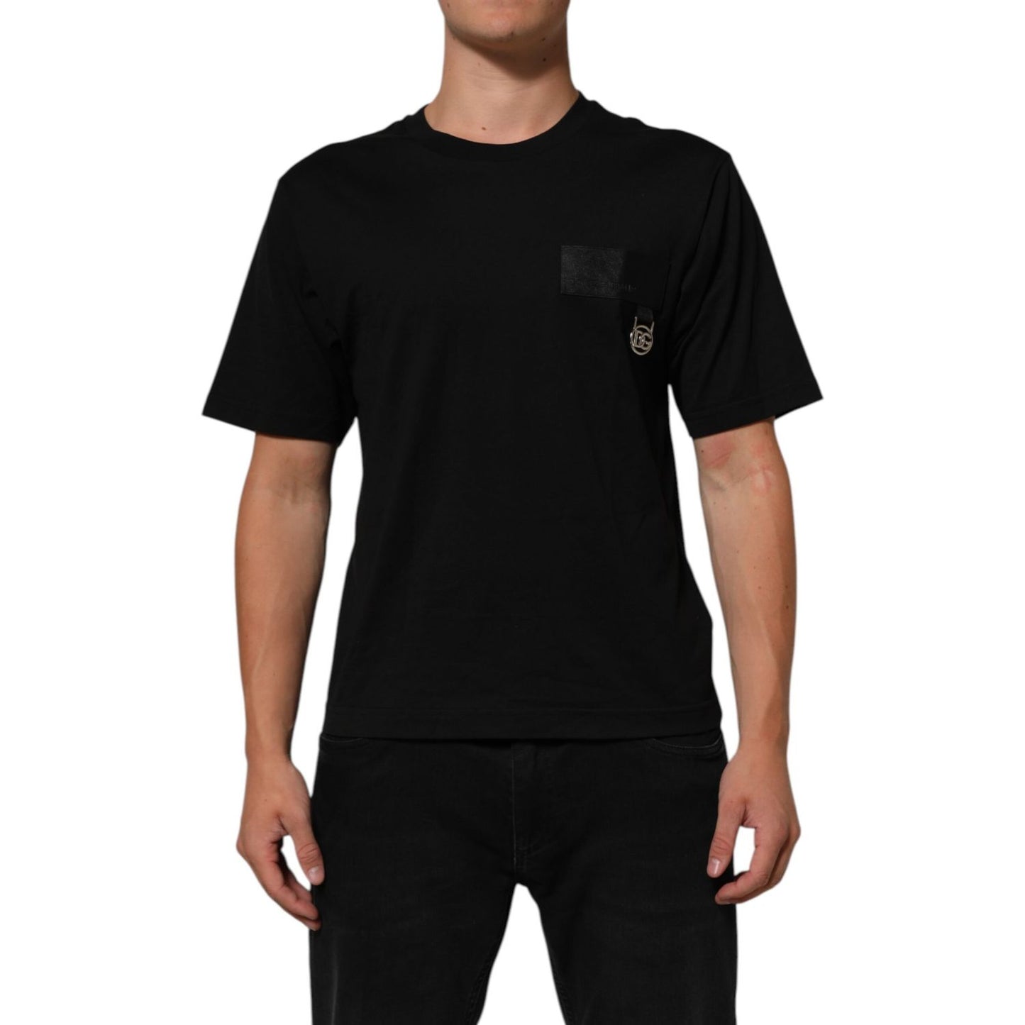 Dolce & Gabbana Black Logo Plaque Cotton Crew Neck T-shirt