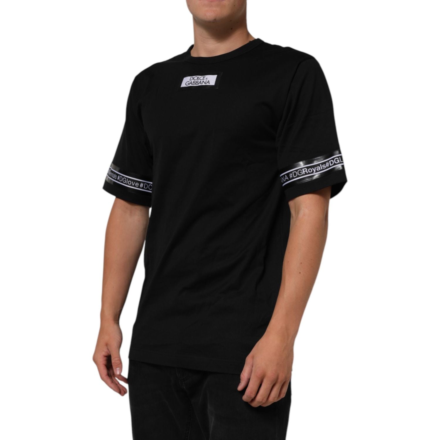 Dolce & Gabbana Black DGRoyals Cotton Men Crew Neck IT T-shirt