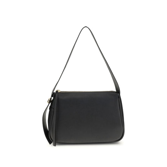 Tory Burch Black Calf Leather Bos Taurus Shoulder Bag with adjustable handle and gold accents, AW25 collection.