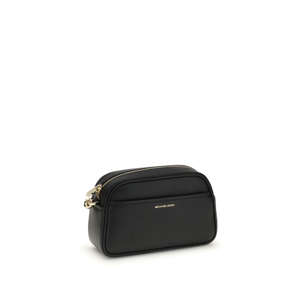 Michael Kors Black Calf Leather Bos Taurus Shoulder Bag with gold-tone details and adjustable strap