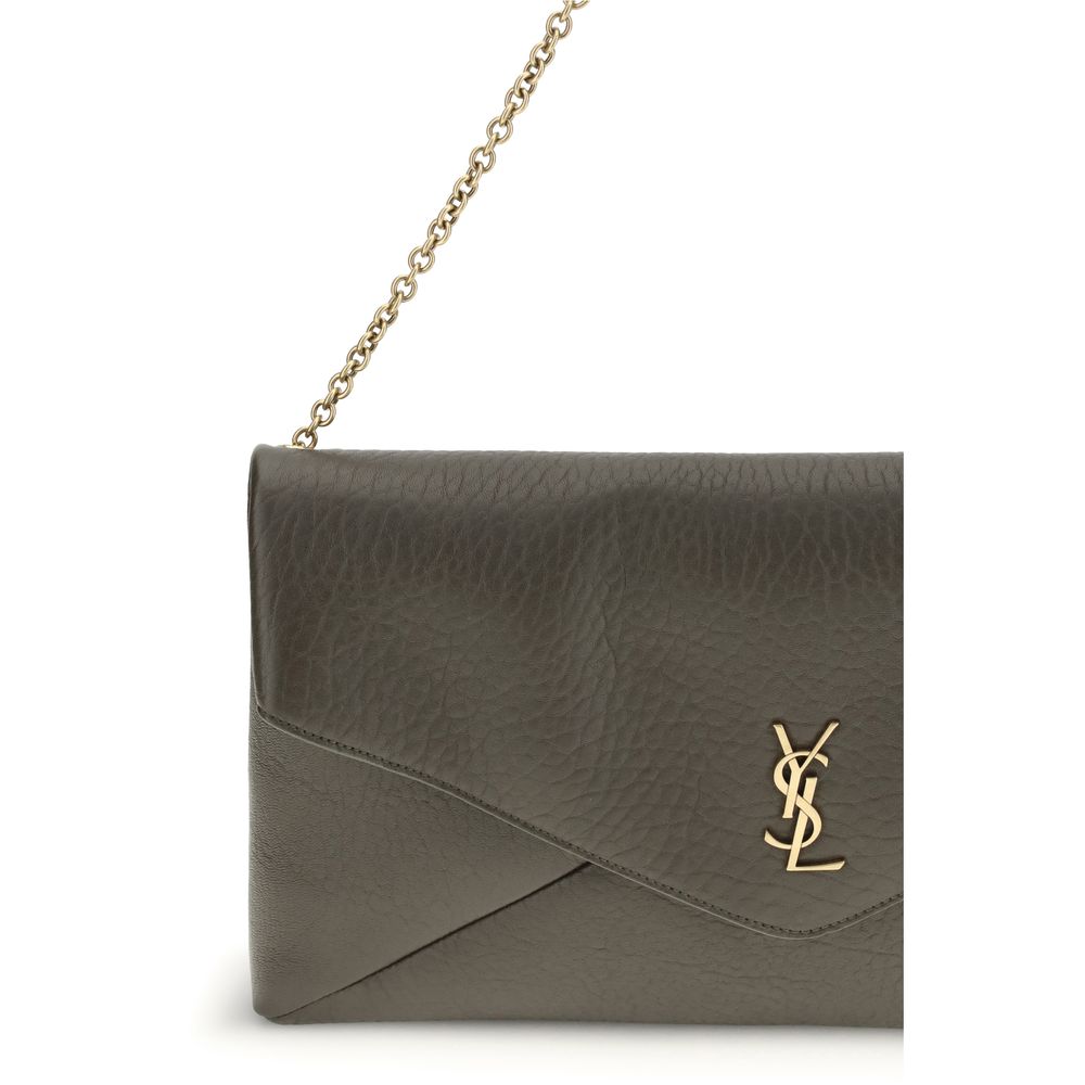 Saint Laurent Green Lamb Ovis Aries Aries Shoulder Bag with Cassandre logo and chain strap