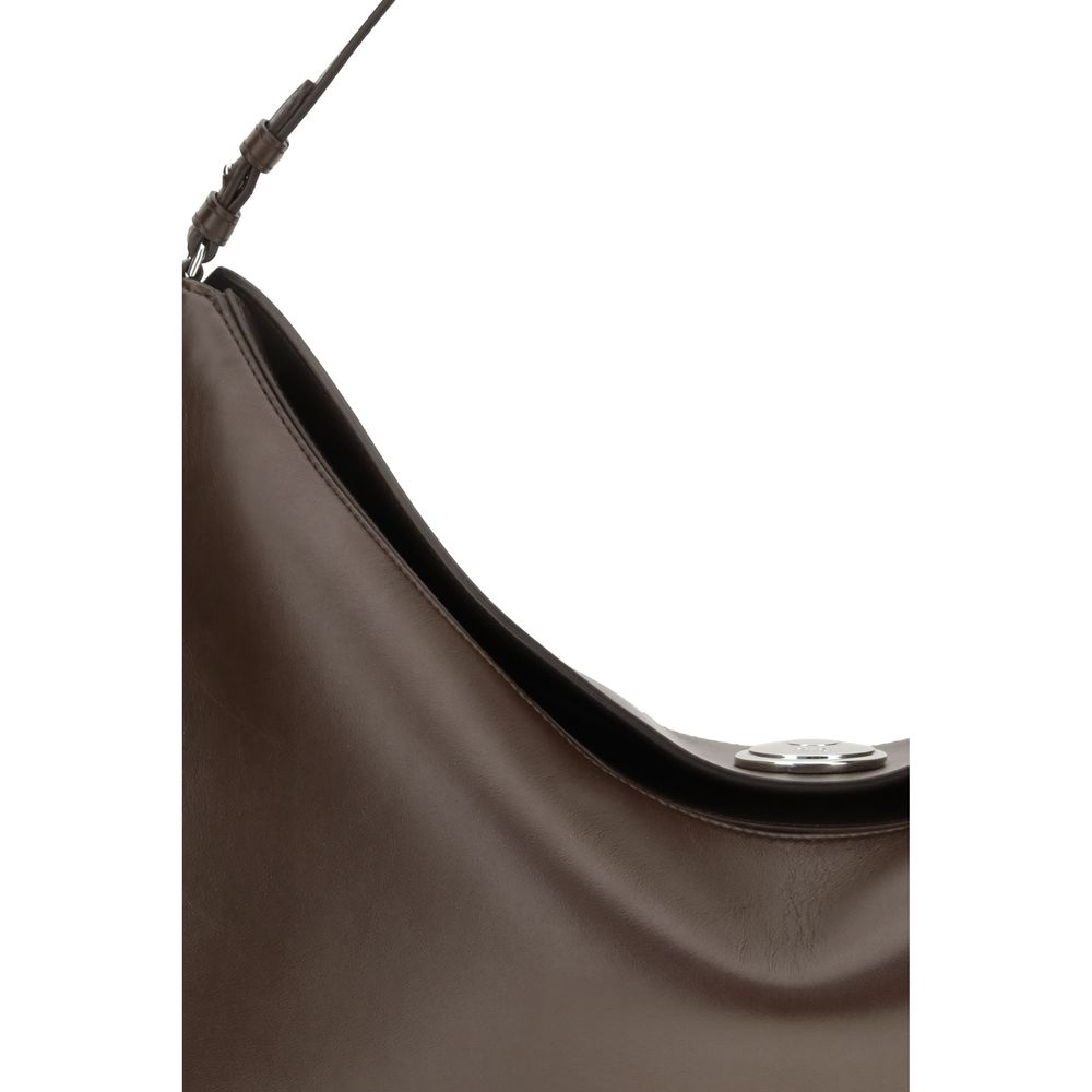Jacquemus Brown Calf Leather Bos Taurus Shoulder Bag with engraved snap button and slim strap