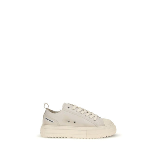 Dsquared² Cream Leather Platform Sneakers with logo, featuring modern calfskin design and rubber sole for casual and urban style.