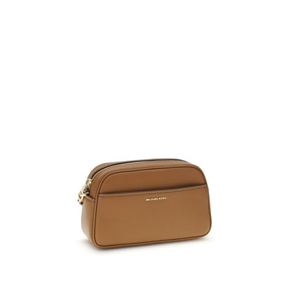 Michael Kors Brown Calf Leather Bos Taurus Shoulder Bag with gold-tone details and adjustable strap, elegant design, front pocket, main compartment.