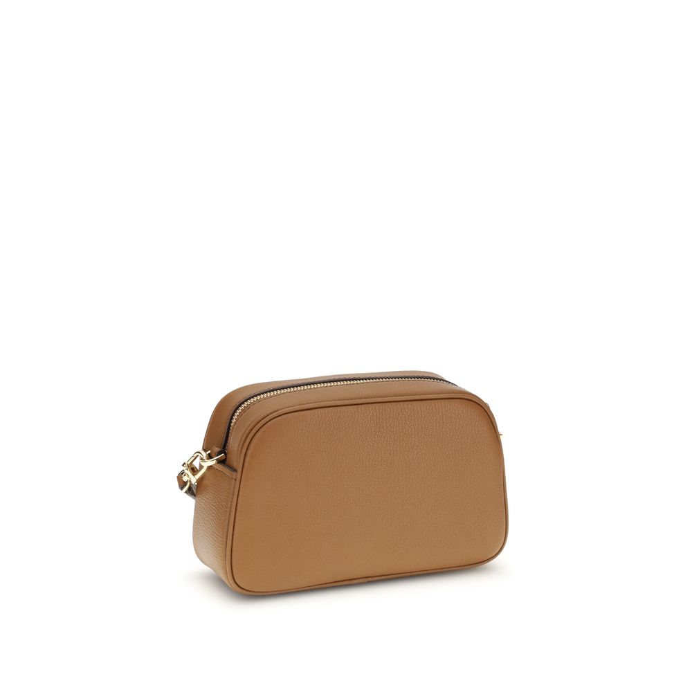 Michael Kors Brown Calf Leather Bos Taurus Shoulder Bag with gold-tone details and adjustable strap.