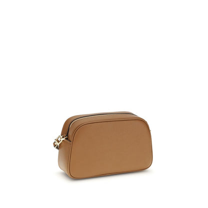 Michael Kors Brown Calf Leather Bos Taurus Shoulder Bag with gold-tone details and adjustable strap.
