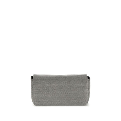 Brunello Cucinelli Gray Leather Shoulder Bag with magnetic flap closure and adjustable strap for versatile fit and everyday essentials storage.
