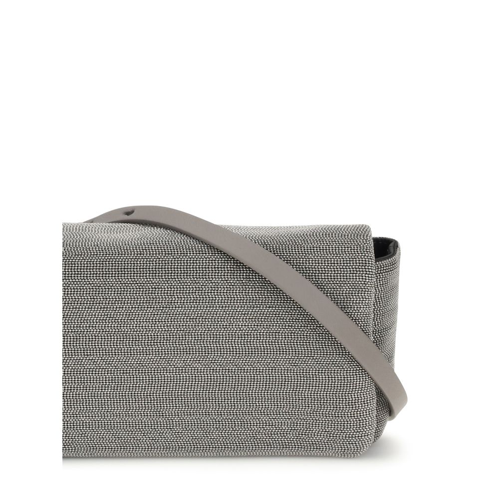 Brunello Cucinelli Gray Leather Shoulder Bag with flap closure and adjustable strap, showcasing elegant craftsmanship and style.