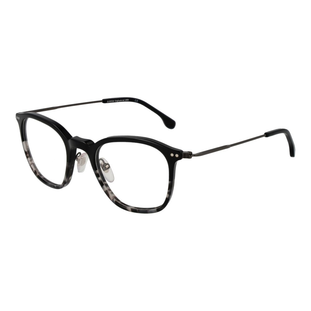 Lozza Black Metal Glasses (Frames) unisex full-rim square style with black metal frame and demo lenses, includes branded case, size 48-21-140.