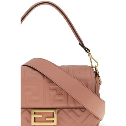 Fendi Multicolor Calf Leather Bos Taurus Shoulder Bag with embossed FF motif and gold hardware, showcasing pink tone and elegant design.