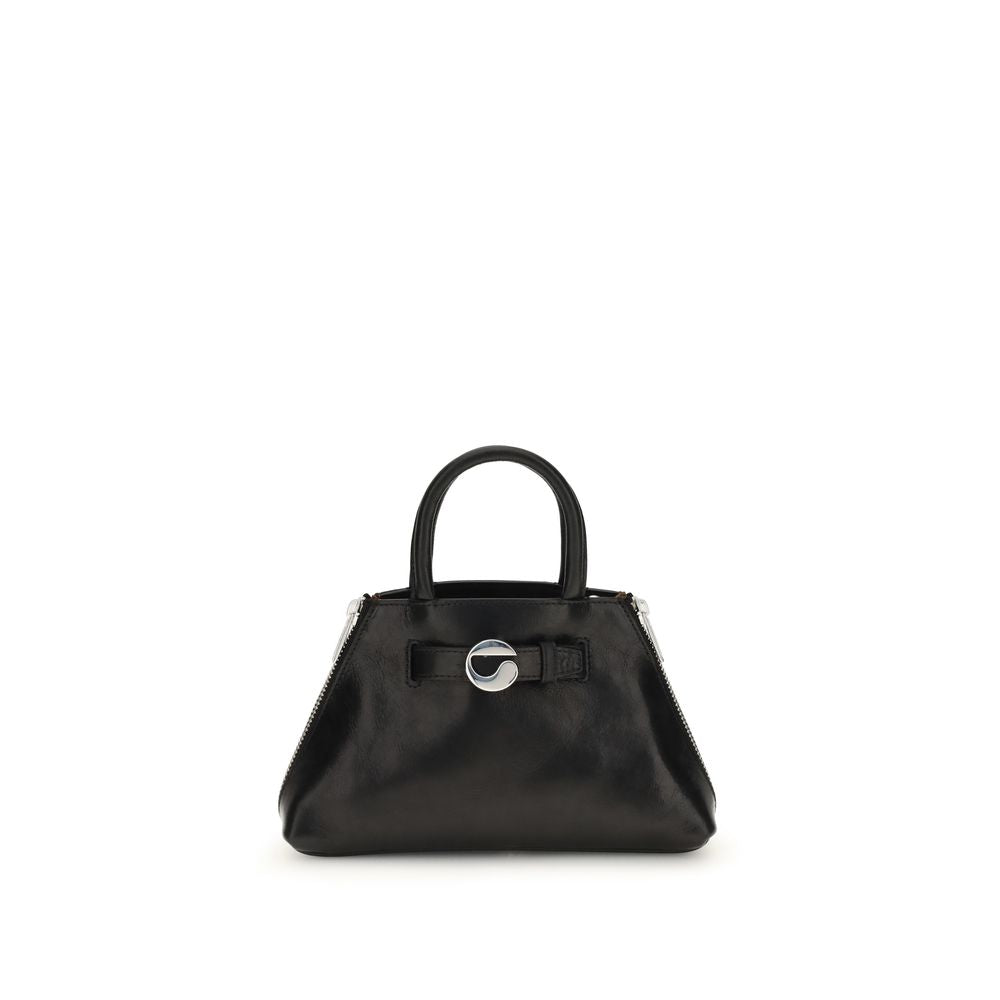 Coperni Black Calf Leather Bos Taurus Shoulder Bag with sleek silhouette and crinkled finish, featuring detachable strap, AW25 Season.